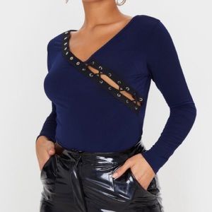 NWT Navy lace-up bodysuit